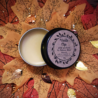 Vanilla Chai Solid Perfume -  Cosy Chai Spices, White Tea & Vanilla Pod Solid Fragrance Tin - Spicy & Gourmand Vegan Perfume Blend