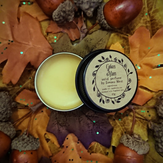 Green Man Solid Perfume - Vetiver, Cedar, Pinewood, Bay Laurel, Bergamot & Green Apple Solid Fragrance Tin - Fresh and Woodsy Vegan Perfume Blend