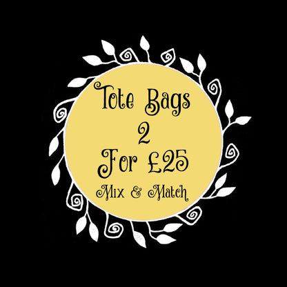 Tote Bag Special Offer - Any 2 Simons Nest Standard Size Cotton Canvas Tote Bags For £25 Pounds - Mix & Match Any Design