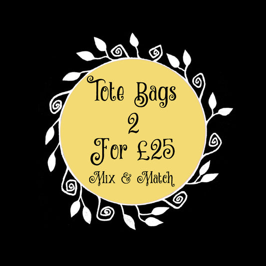 Tote Bag Special Offer - Any 2 Simons Nest Standard Size Cotton Canvas Tote Bags For £25 Pounds - Mix & Match Any Design