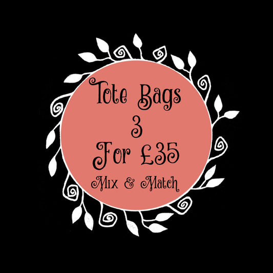 Tote Bag Special Offer - Any 3 Simons Nest Standard Size Cotton Canvas Tote Bags For £35 Pounds - Mix & Match Any Design