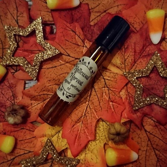 Hallowed Harvest Original Perfumed Oil - Spooky Autumn Leaves, Pumpkin & Musk Roll On Fragrance - Halloween All Hallows' Eve Maple Wood Bonfire Vegan Oil Blend