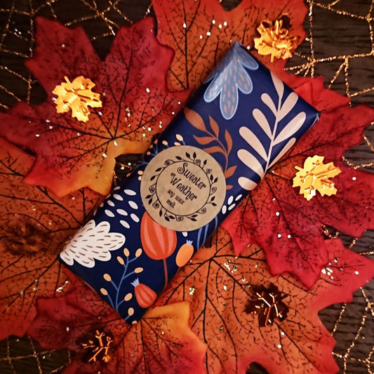 Sweater Weather Wax Melt Bar - Woodsy Sage, Juniper, Eucalyptus, Spearmint & Dew Fragranced 5 Segment Wax Melts - Vegan Autumn fall Halloween Soy Melt Snap Bar
