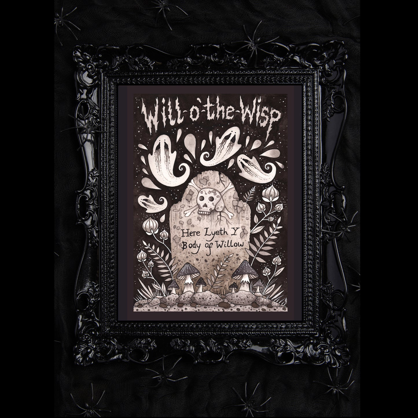 Will-o'-the-Wisp Print - Spooky Halloween Graveyard Ghosts A5 - A4 - A3 Spooky Ghosts Autumn Leaves Wall Art Decoration