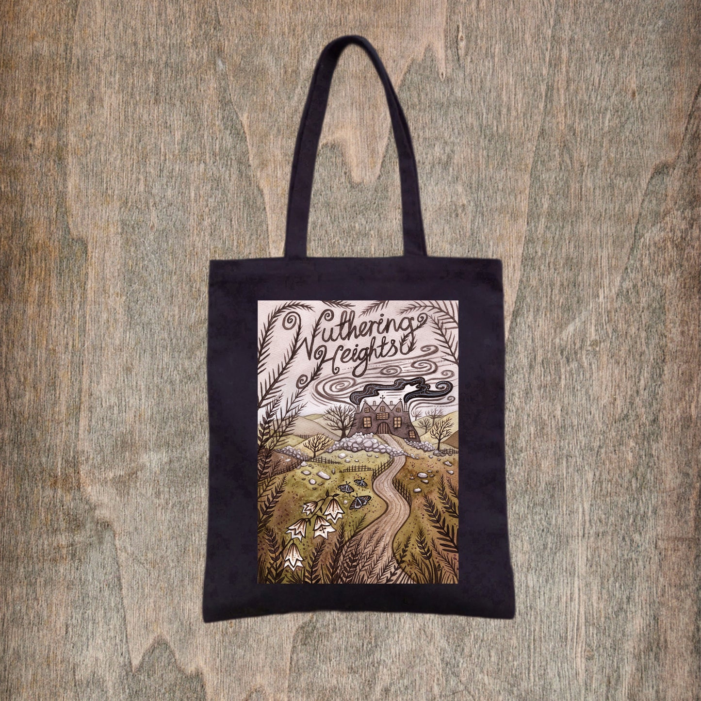 Wuthering Heights Black Tote Bag - Bronte Sisters Fair Trade Cotton Bag - Gothic Literature Bag - Classic Book Cover Shopping Tote