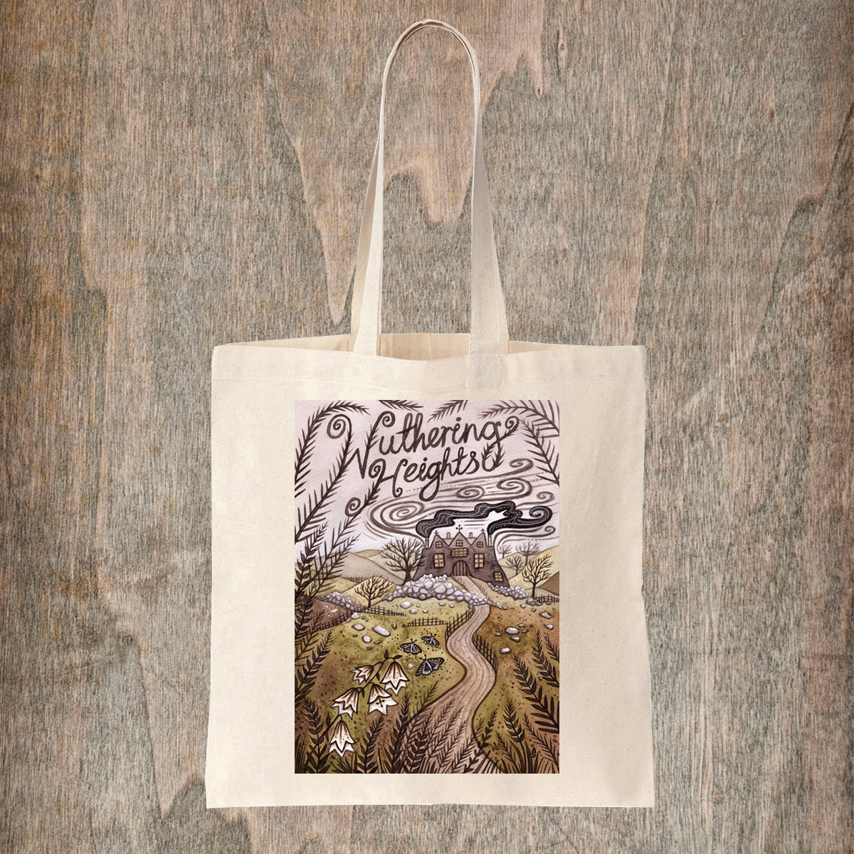 Wuthering Heights Natural Tote Bag - Bronte Sisters Fair Trade Cotton Bag - Gothic Literature Bag - Classic Book Cover Shopping Tote