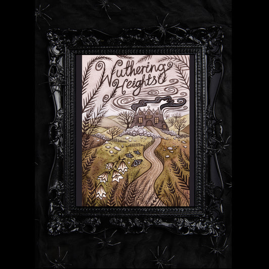 Wuthering heights Print - The Bronte Sisters Inspired A5 - A4 - A3 Handpainted Watercolour Book Cover Art - Gothic Literature Library Décor