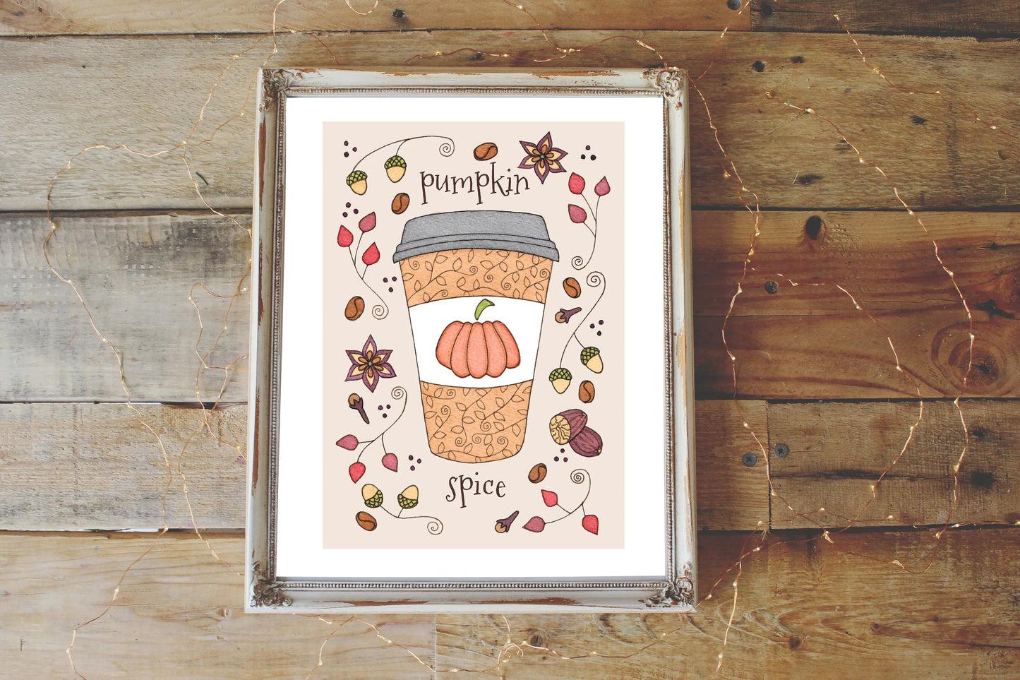 Pumpkin Spice Print - A5 - A4 - A3 Pumpkin Spice Latte Coffee Illustration Print - Autumn Fall Halloween Spice Whimsical Food Decor Wall Art
