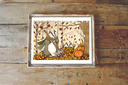 Badger Print - 'Pumpkins At Dusk' Watercolour Badgers A5 - A4 - A3 Illustration Art Print - Autumn Fall Whimsical Woodland Forest Decor
