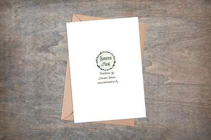 Pecan Pie Greetings Card & Envelope - Brown Green Autumn Fall Thanksgiving Food Card - Sweet Nut Halloween Card - Pastry Baking Illustration