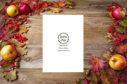 Pecan Pie Greetings Card & Envelope - Brown Green Autumn Fall Thanksgiving Food Card - Sweet Nut Halloween Card - Pastry Baking Illustration