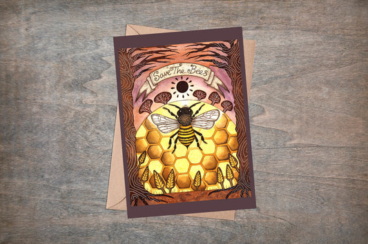 Honey Bee Greetings Card & Envelope - Save The Bees Nature Conservation Card - Yellow Easter Card - Bee Birthday Card - Bee Lover Gift