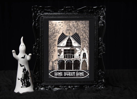Haunted House Print - Spooky Home Sweet Home A5 - A4 - A3 Print - Gothic Halloween Creepy Haunted House Decor - Goth Gothic Cosy Wall Art