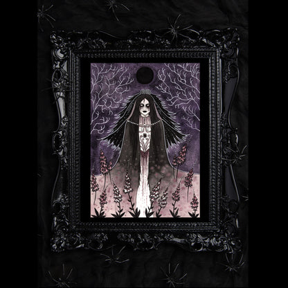 The Foxglove Bride Print - Ghostly Apparitions A5 - A4 - A3 Watercolour Art - Gothic Purple Ghost Lady Decor - Botanical Poisonous Flowers