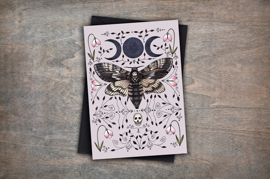 Purple Moth Greetings Card & Envelope - Spooky Death's-head Hawkmoth Card - Gothic Ornate Lolita Insect Card - Purple Blue Gothic Moth Gift