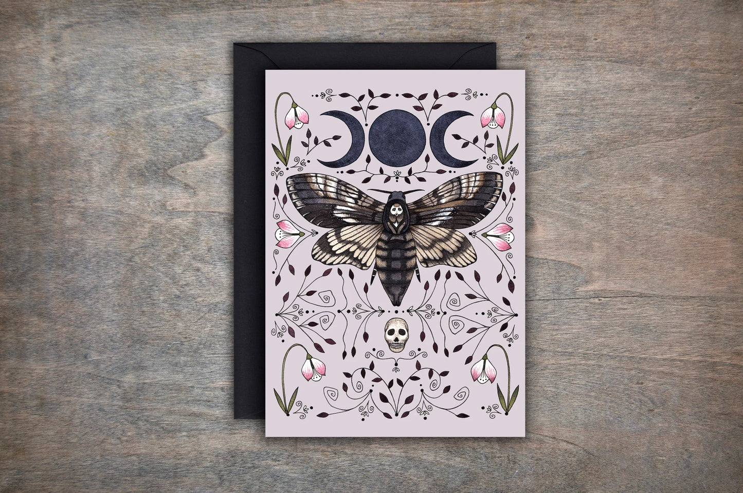 Purple Moth Greetings Card & Envelope - Spooky Death's-head Hawkmoth Card - Gothic Ornate Lolita Insect Card - Purple Blue Gothic Moth Gift