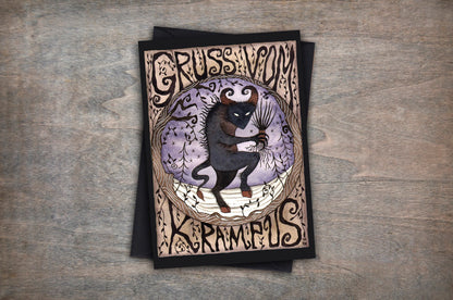 Gruss Vom Krampus Card - Krampus Creepy Christmas Gothic Winter Card - Black Purple Pagan Yuletide Spooky Greetings Card