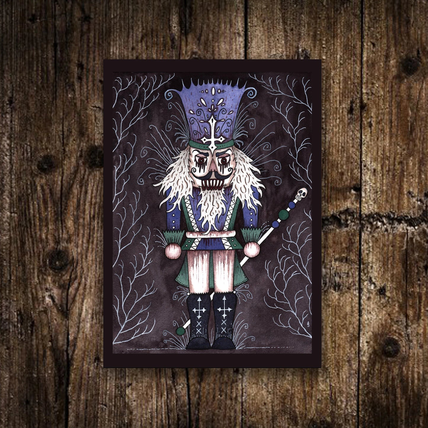 Mini A6 Possessed Nutcracker Print - Small Gothic Winter Illustration - Watercolour Creepy Toy Soldier Postcard - Spooky Creepy Christmas