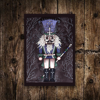 Mini A6 Possessed Nutcracker Print - Small Gothic Winter Illustration - Watercolour Creepy Toy Soldier Postcard - Spooky Creepy Christmas