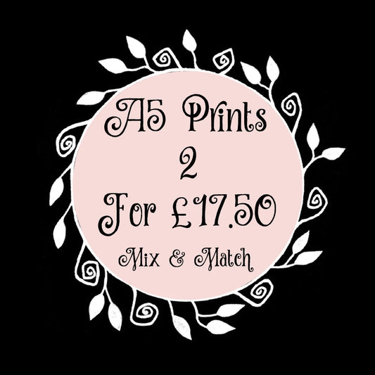 A5 Print Offer - Any 2 A5 Size Illustration Prints For 17 Pounds 50 - Mix And Match Any Designs