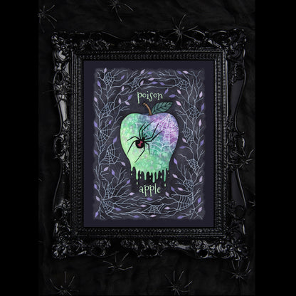 Poison Apple Print - A5 - A4 - A3 Poisonous Spider Apple Illustration Print - Spooky Creepy Black Widow Cobweb Halloween Fruit Decoration