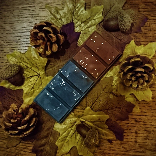Woodsmoke And Leather Wax Melt Bar - Old Woodland Library Fragranced 5 Segment Wax Melt Bar - Cosy leather bound Books And Smoke Vegan Melts