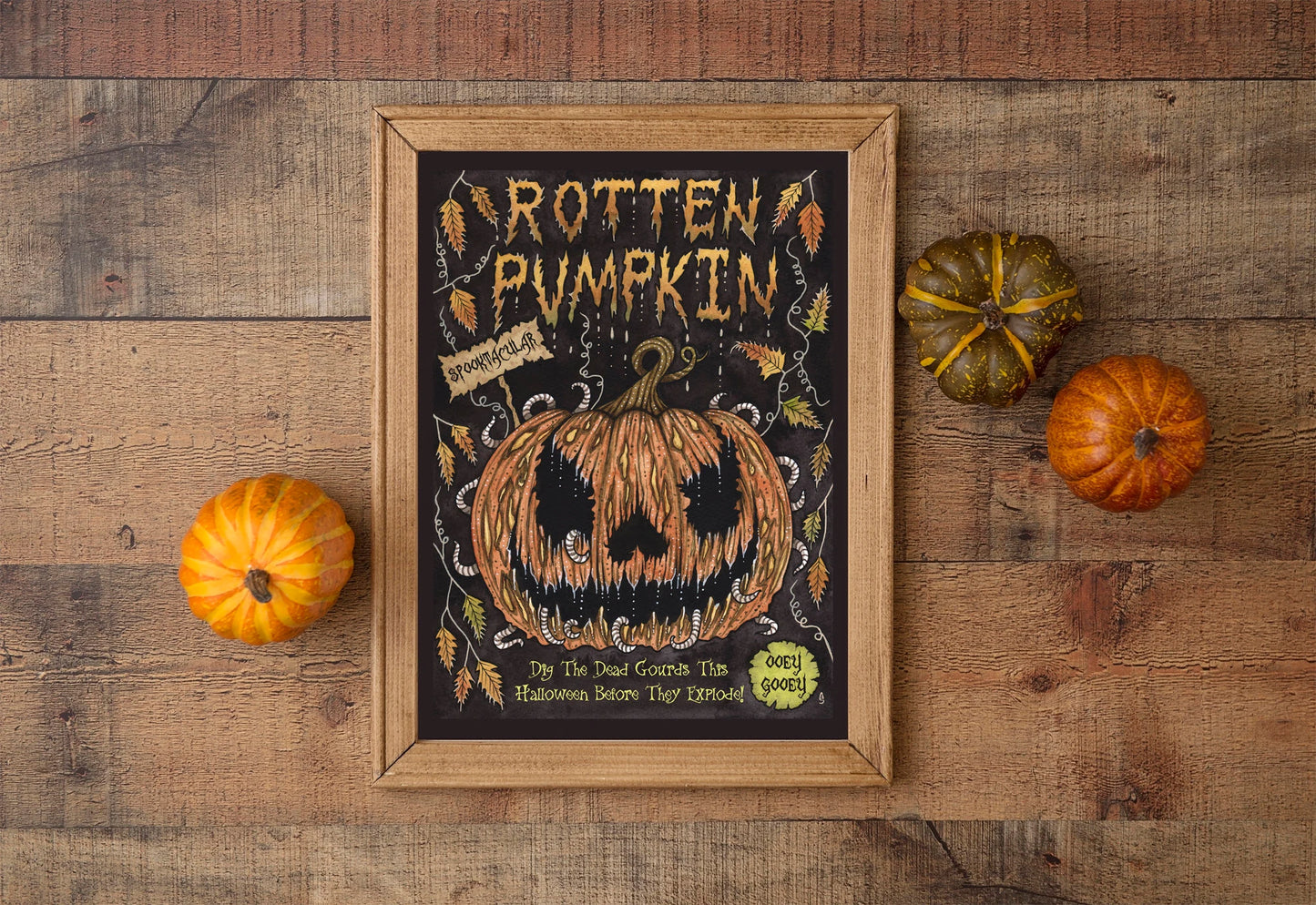Rotten Pumpkin Print - Spooky Halloween Jack O Lantern A5 - A4 - A3 Horror Poster Wall Art - Gothic Grunge Dark Patch Pumpkin Decoration
