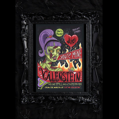 Valenstein Illustration Print - Watercolour Spooky B-Movie Zombie Horror Art A5 - A4 - A3 - Gothic Alternative Valentines Film Poster Gift