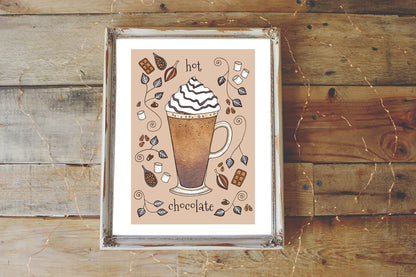 Hot Chocolate Print - A5 - A4 - A3 Whimsical Cocoa & Marshmallow Coffee Illustration Print - Autumn Winter Christmas Drink Decor Wall Art