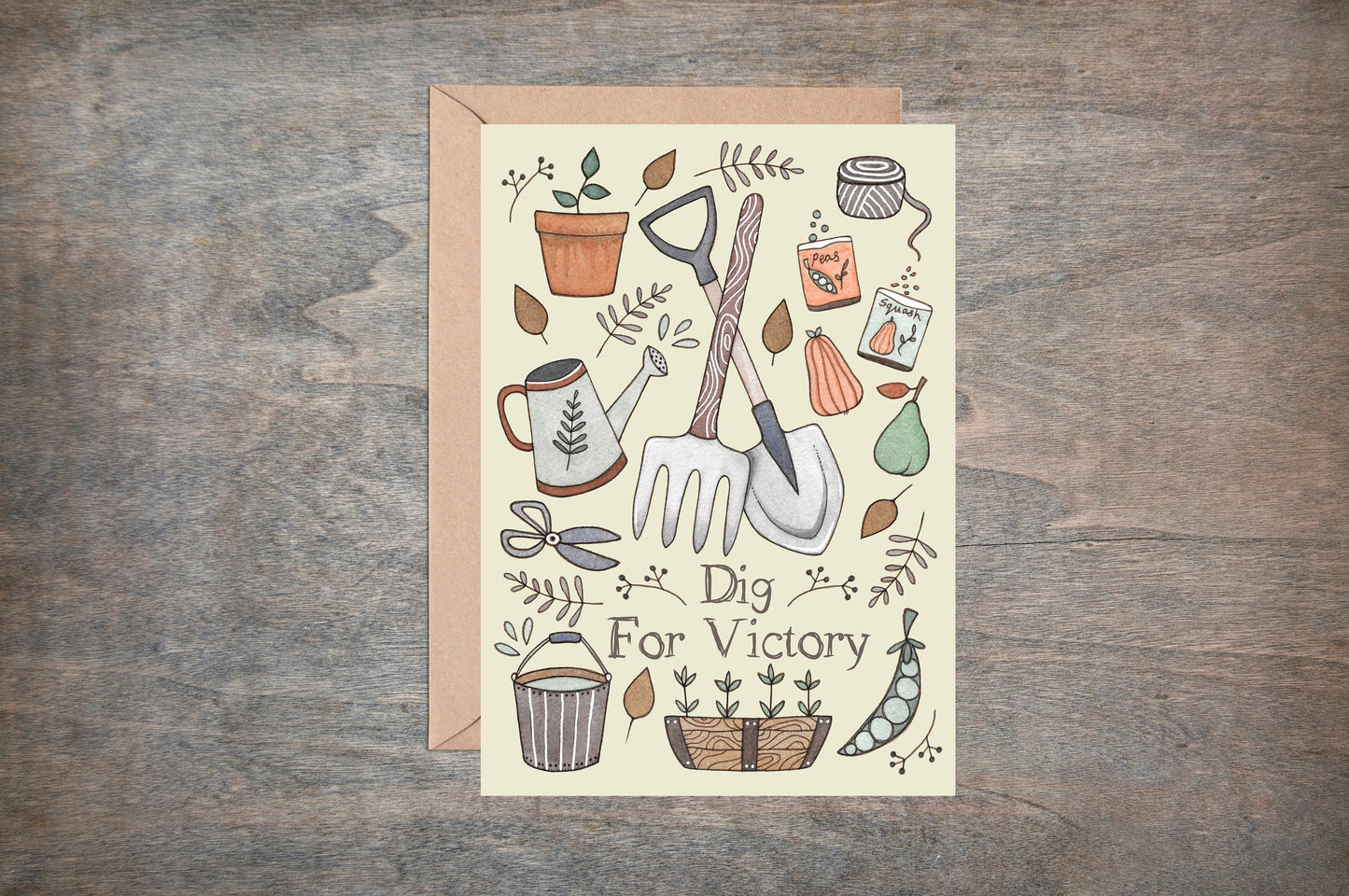 Dig For Victory Greetings Card & Envelope - Gardening Birthday Card - Vegetable Allotment Card - Retro Vintage Fathers Mothers Day Card
