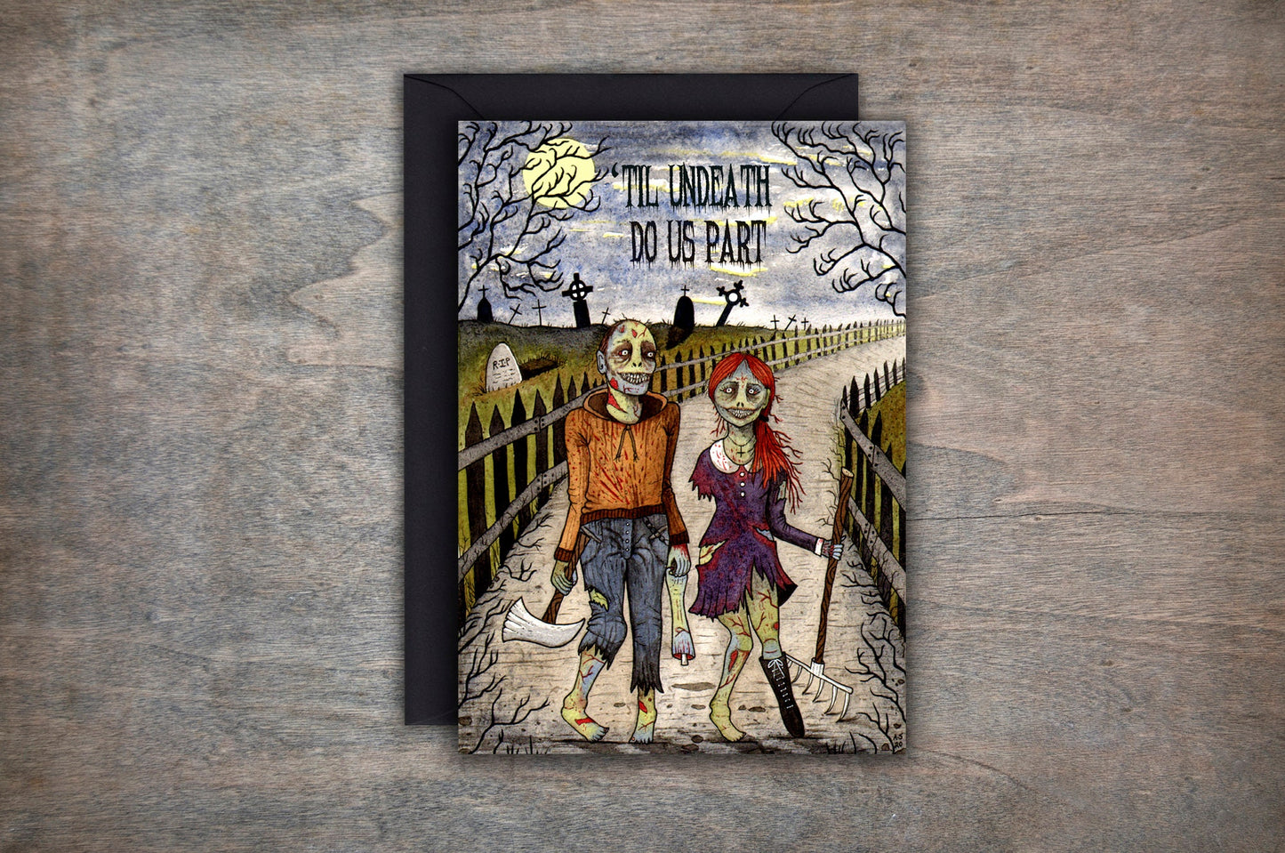 Zombie Couple Valentines Card & Envelope - 'Til Undeath Do Us Part For Him For Her Valentines day Card - Gothic Wedding Love Anniversary