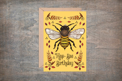 Bee Birthday Card & Envelope -  Honey Bee Hap-Bee Birthday Card - Yellow Bee Pun Card - Honey Bee Funny Birthday Card - Cute Bee Lover Gift