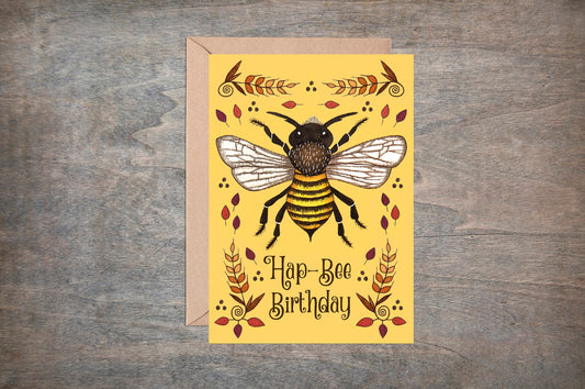 Bee Birthday Card & Envelope -  Honey Bee Hap-Bee Birthday Card - Yellow Bee Pun Card - Honey Bee Funny Birthday Card - Cute Bee Lover Gift