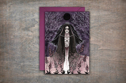 The Foxglove Bride Greetings Card & Envelope - Spooky Ghostly Apparitions Card - Gothic Witch Foxglove Card - Purple Poisonous Flowers Card
