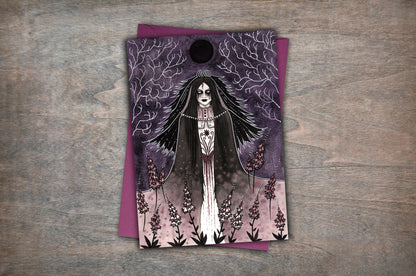 The Foxglove Bride Greetings Card & Envelope - Spooky Ghostly Apparitions Card - Gothic Witch Foxglove Card - Purple Poisonous Flowers Card