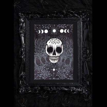 As Above So Below Print - A5 - A4 - A3 Blue Black Gothic Watercolour Art - Spooky Skull Celestial Moon Decor - Pagan Witch Stars Decor