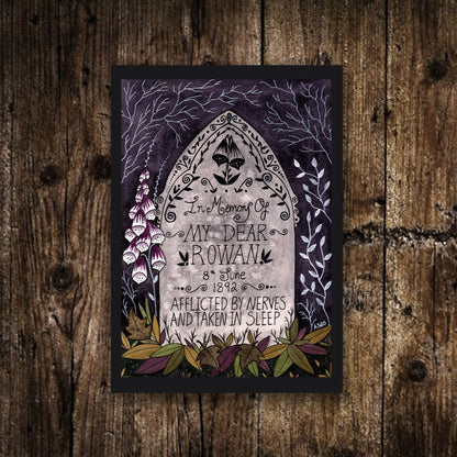 Set Of 6 Mini Celestial Witch Prints - Spooky A6 Purple Illustration Decor - Mini Gothic Prints - Deadly Nightshade Moth Moon Skull Grave