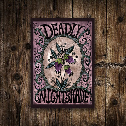 Set Of 6 Mini Celestial Witch Prints - Spooky A6 Purple Illustration Decor - Mini Gothic Prints - Deadly Nightshade Moth Moon Skull Grave