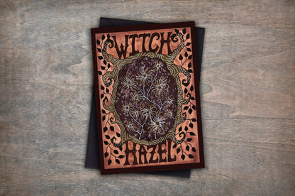 Witch Hazel Greetings Card & Envelope - The Witches Garden Healing Botanical Card - Hedgewitch Nature Watercolour Orange Brown Plant Card