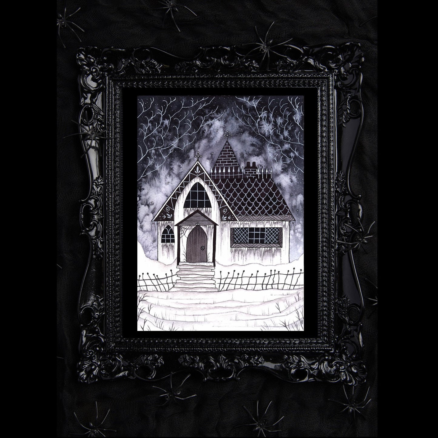 Winter At Foxglove manor Print - A5 - A4 - A3 Winter Ice House Watercolour Art - Victorian Gothic Snowflake Cabin Decor -  Christmas Art