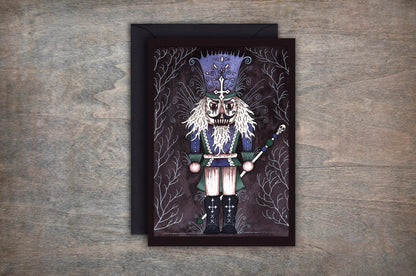 The Possessed Nutcracker Greetings Card & Envelope - Gothic Spooky Alternative Christmas Winter Card - Blue Black Green Pagan Yule Card