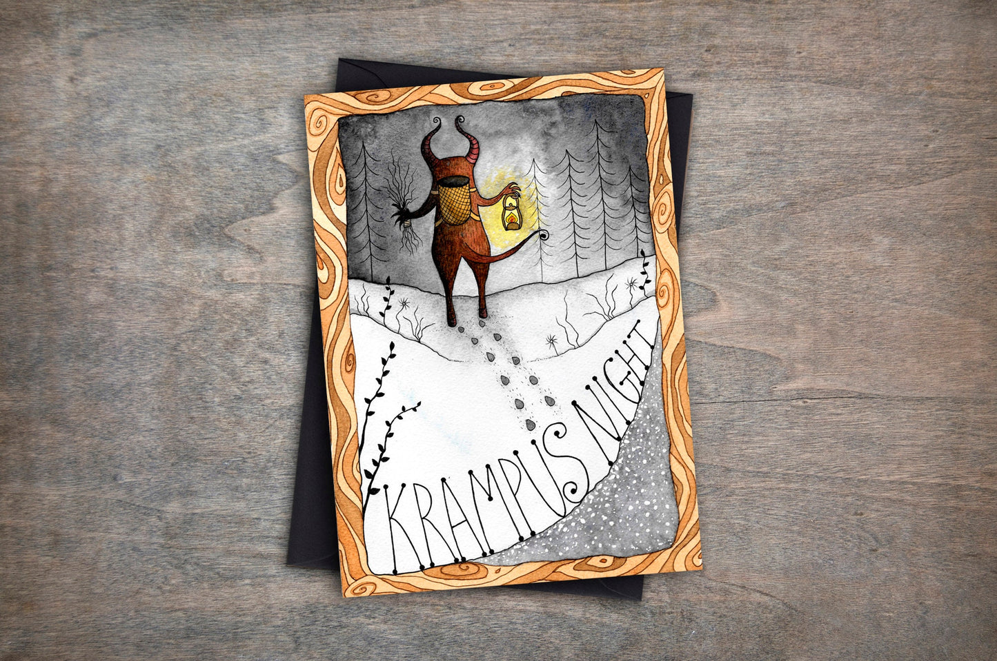 Krampus Night Card - Krampus Creepy Christmas Gothic Winter Card - Black Purple Pagan Yuletide Spooky Greetings Card