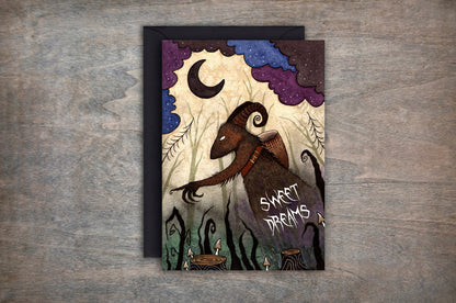 Krampus Sweet Dreams Card - Krampus Creepy Christmas Gothic Winter Card - Black Purple Blue Pagan Yuletide Spooky Greetings Card