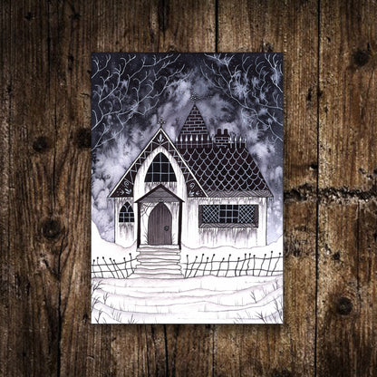 Set Of 6 Mini Silent Nightmare Prints - Spooky A6 Krampus Night Creepy Illustration Decorations - Mini Gothic Alternative Christmas Tree Art
