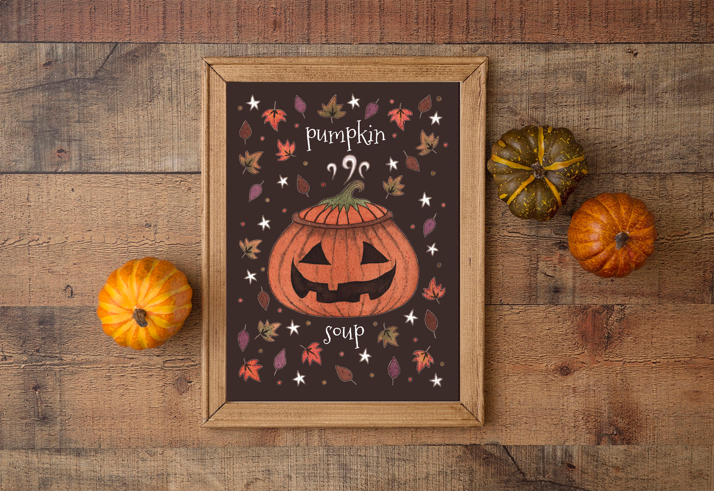 Pumpkin Soup Print - Cosy Halloween Pumpkin Illustration A5 - A4 - A3 Kitchen Wall Art - Spooky Orange Pumpkin Jack-O-Lantern Decoration