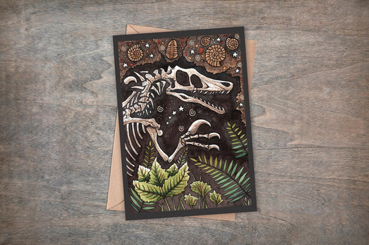 Fossilised Fear Greetings Card & Envelope - Velociraptor Fossil Ammonite Trilobite Card -  Paleontology Geologist Spooky Dinosaur Bones Card