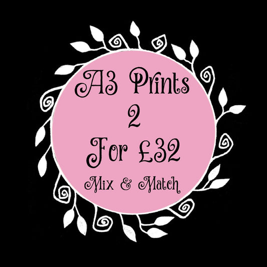 A3 Print Offer - Any 2 A3 Size Illustration Prints For 32 Pounds - Mix And Match Any Design