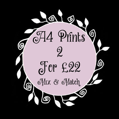 Baked In A Pie Print - A5 - A4 - A3 Gothic Spooky Bakery Watercolour - Brown Pink Purple Whimsical Maggot Pie Art - Gingerbread Love Hearts