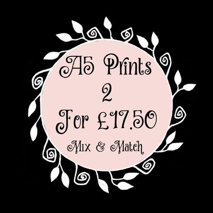 Baked In A Pie Print - A5 - A4 - A3 Gothic Spooky Bakery Watercolour - Brown Pink Purple Whimsical Maggot Pie Art - Gingerbread Love Hearts