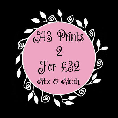 Baked In A Pie Print - A5 - A4 - A3 Gothic Spooky Bakery Watercolour - Brown Pink Purple Whimsical Maggot Pie Art - Gingerbread Love Hearts